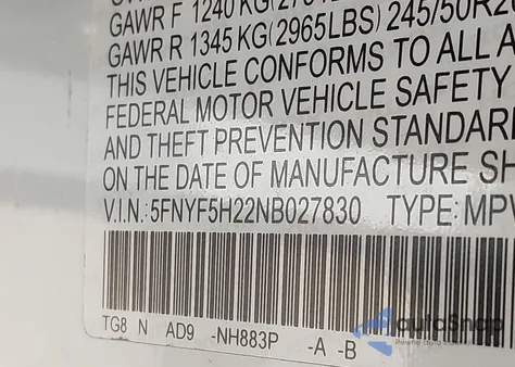 2022 Honda Pilot 2Wd Special Edition z USA, uszkodzony, nr VIN 5FNYF5H22NB027830